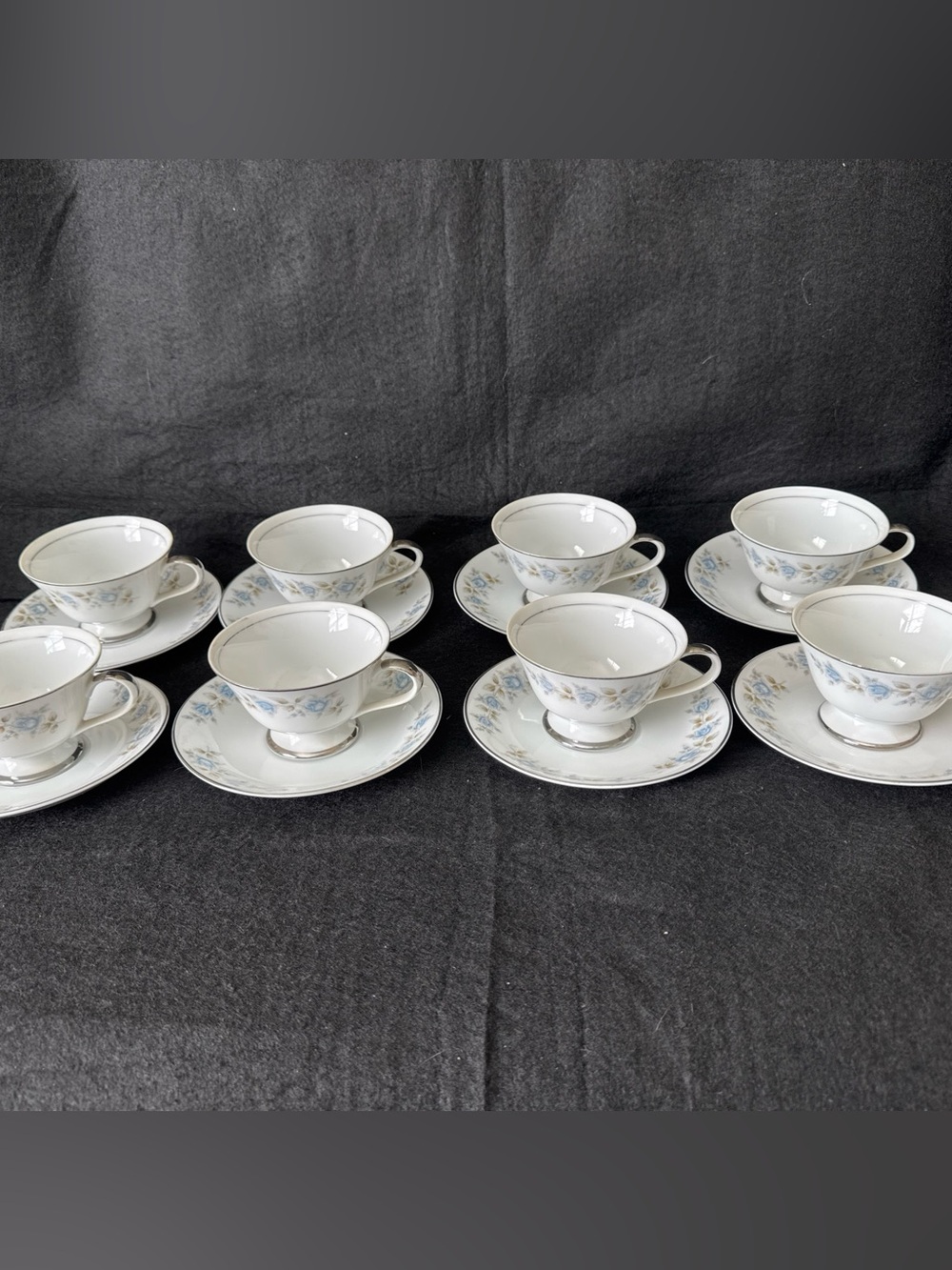 Lennold Rhapsody 1812 Fine China Tea Cup & Saucer 8 Sets 16 pc Blue Floral Japan